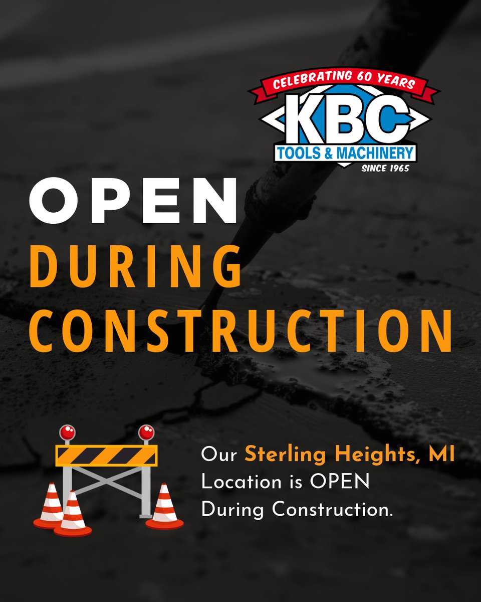 kbctools's tweet image. 🚧 We’re Open During Construction! 🚧⁠
⁠
Our Sterling Heights, MI location is open and ready to serve you! While 18 Mile Road is closed to through traffic, you can still access our branch from Mound Road.⁠
⁠
#KBCTools #SterlingHeights #OpenDuringConstruction