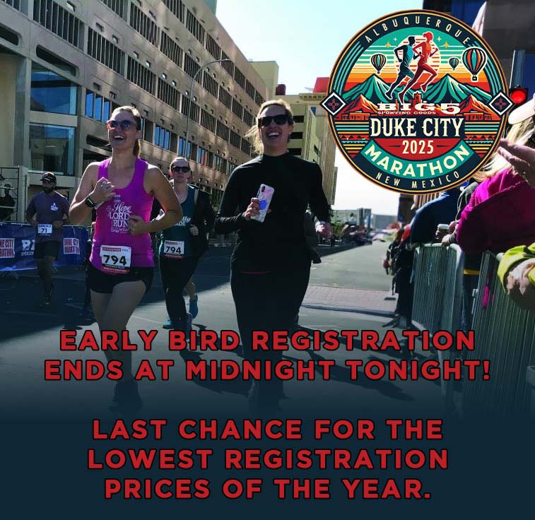 Early Bird Registration ends at MIDNIGHT! ⏰
 
Last chance to save for our lowest prices of the year‼️

Register at DukeCityMarathon.com