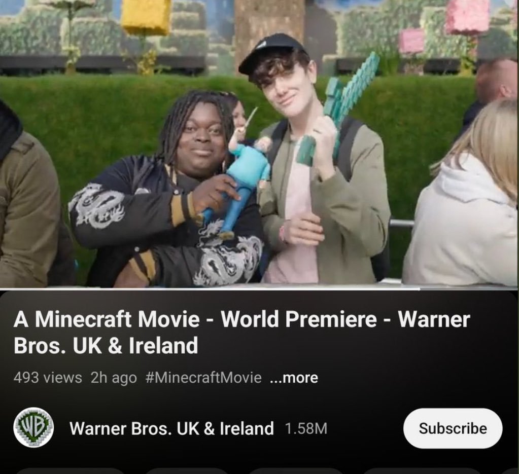 PoppedNews's tweet photo. Christopher Rates It and TomMCJL stun in a video from the World Premiere of ‘A MINECRAFT MOVIE’

(via: https://t.co/FMDkrFu8ed) https://t.co/ZaY22C5oNA