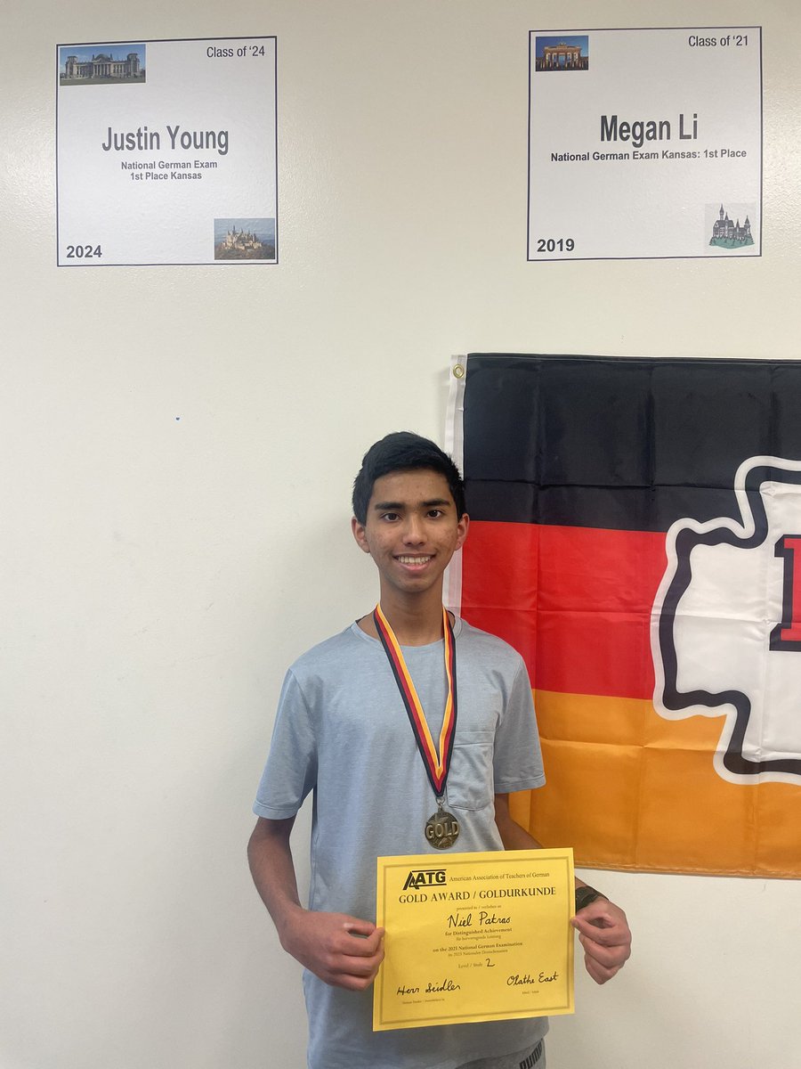 KC does have a threepeat! Congrats to Neil Patrao for scoring 1st in KS on the National German Exam, and continuing OE’s legacy for the last three years! In fact, Neil is 1 of the top 100 high school students learning German in the US! <a href="/olathewl/">Olathe WL</a> <a href="/worldlanguageoe/">OE World Language Dept.</a> <a href="/olatheschools/">Olathe Public Schools</a>