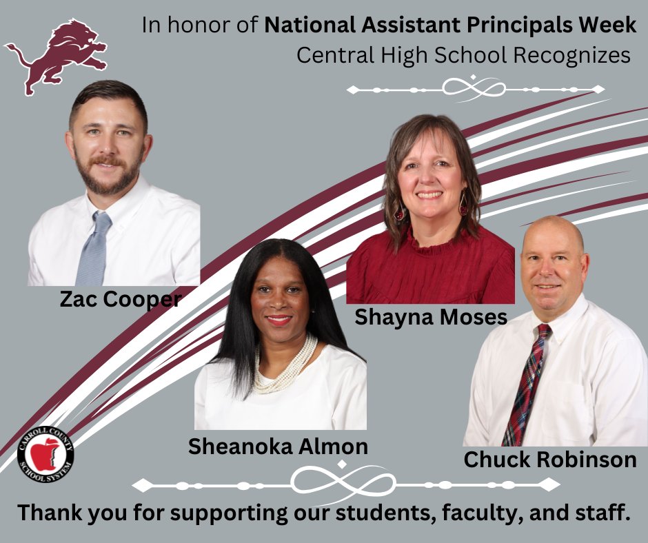Central High School is honored to recognize Mr. Zac Cooper, Ms. Sheanoka Almon, Ms. Shayna Moses, and Mr. Chuck Robinson for National Assistant Principals Week! Thank you!!
#lionstrong #24strong #thecitymenus
