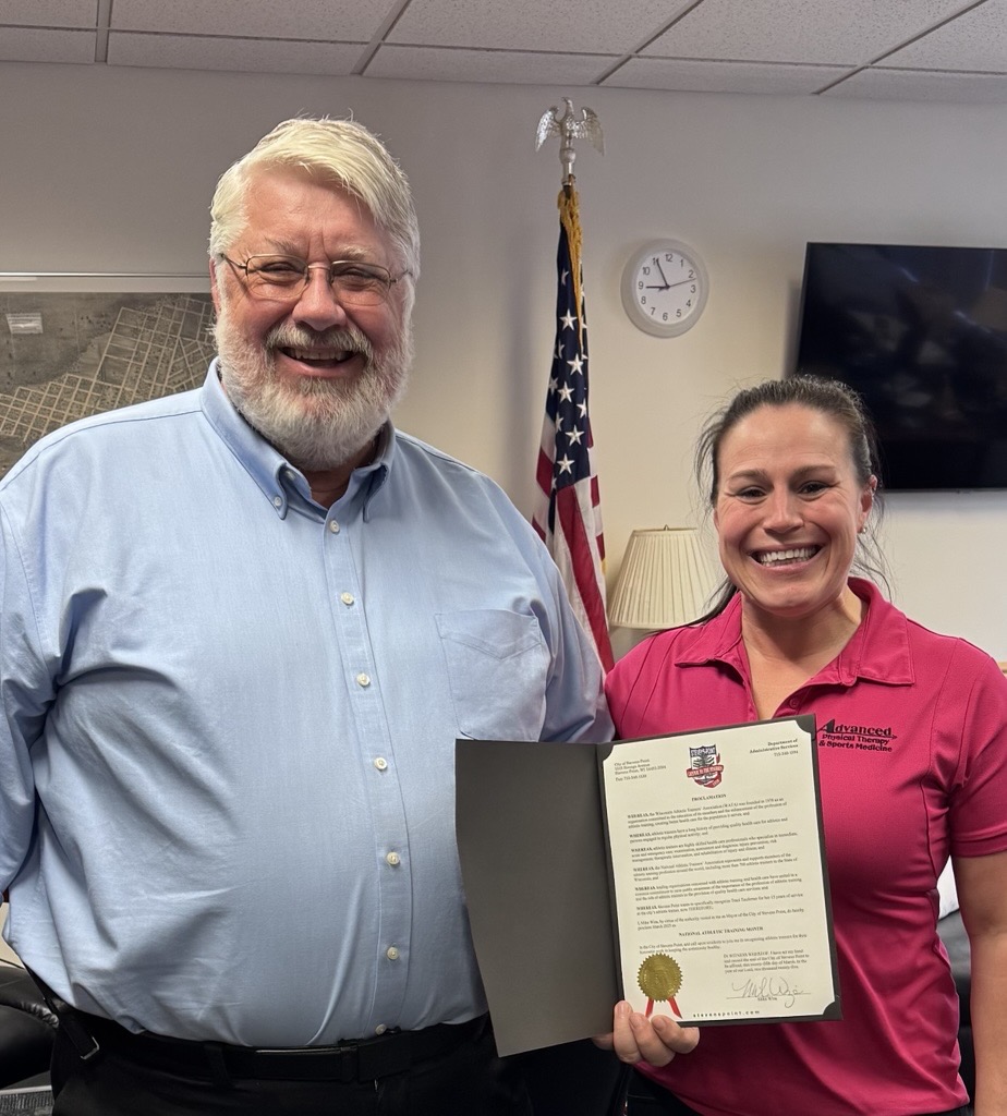Stevens Point, WI – Mayor Mike Wiza has officially proclaimed March 2025 as National Athletic Training Month in the City of Stevens Point, recognizing the vital role athletic trainers play in healthcare, injury prevention, and the well-being of physically active individuals.