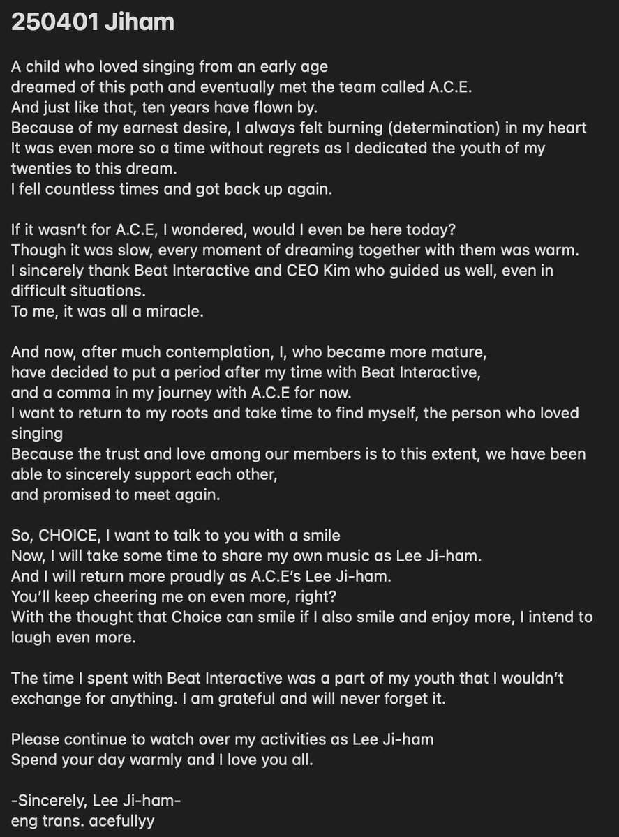 acechacco's tweet image. 250401 jiham IG post eng trans
🥹