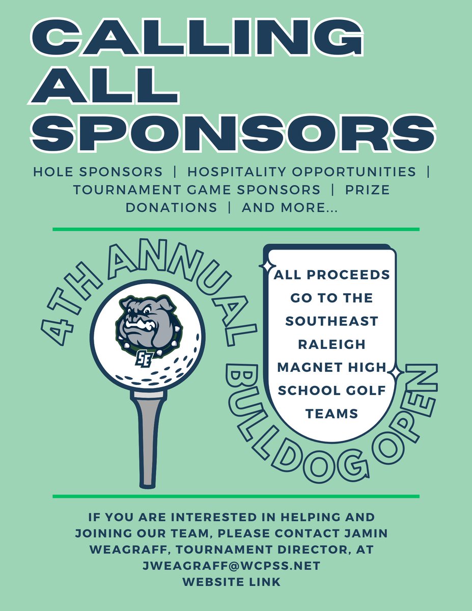 Southeast Raleigh High School Golf (@srmhsgolf) on Twitter photo It is that time of year. Time to start gearing up for the 4th Annual Bulldog Open on 9/29/25 <a href="/riverridgegolf/">River Ridge GC</a>. We are looking for local businesses and individuals that would like to partner with us as sponsors. If interested, email jweagraff@wcpss.net for more information. It is that time of year. Time to start gearing up for the 4th Annual Bulldog Open on 9/29/25 <a href="/riverridgegolf/">River Ridge GC</a>. We are looking for local businesses and individuals that would like to partner with us as sponsors. If interested, email jweagraff@wcpss.net for more information.