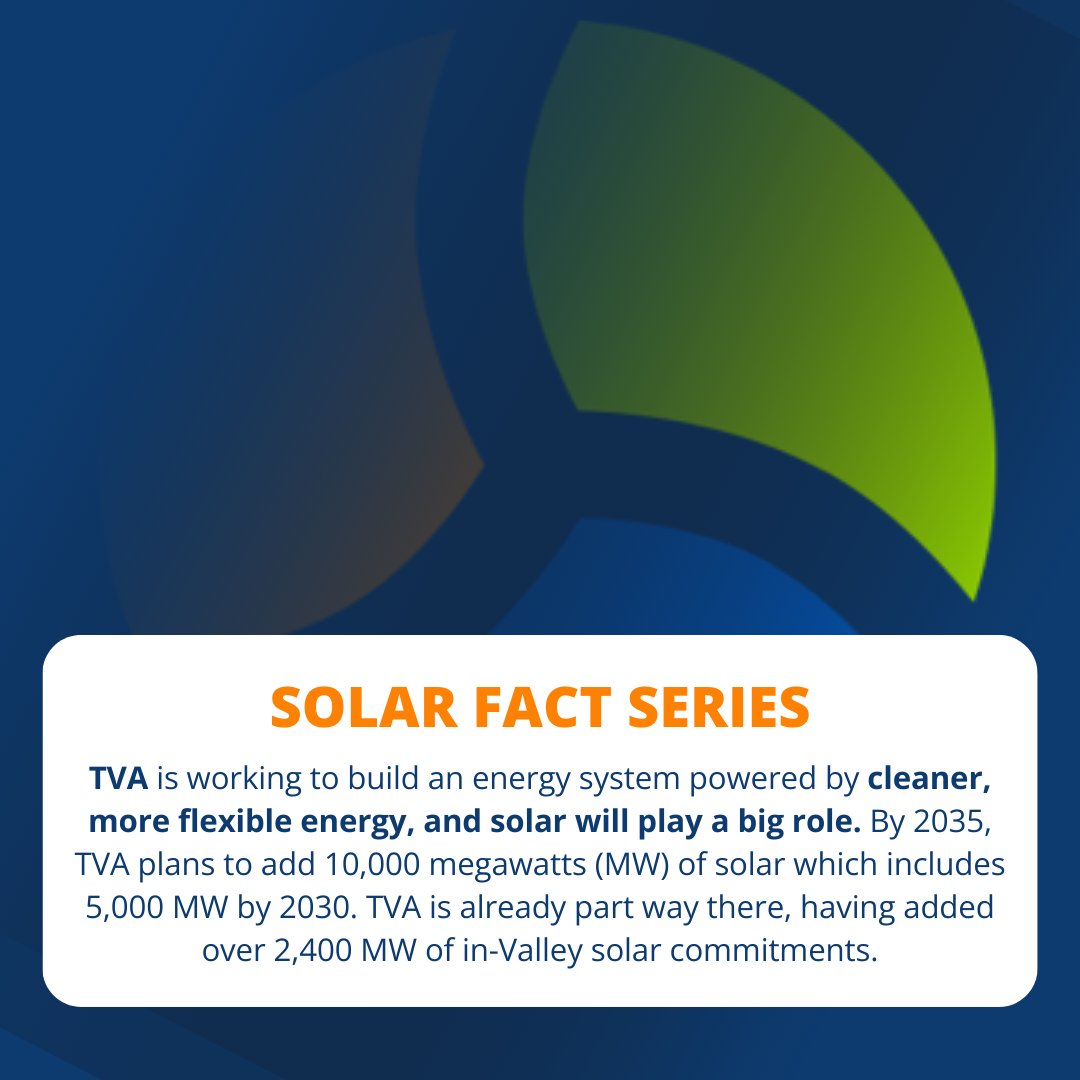 Tennessee Advanced Energy Business Council (@tnadvenergy) on Twitter photo Did you know? ☀️📈
<a href="/TVAnews/">Tennessee Valley Authority</a> is working to build an energy system powered by cleaner, more flexible energy, and solar will play a big role!
Learn more: tva.com/energy-system-…. Did you know? ☀️📈
<a href="/TVAnews/">Tennessee Valley Authority</a> is working to build an energy system powered by cleaner, more flexible energy, and solar will play a big role!
Learn more: tva.com/energy-system-….