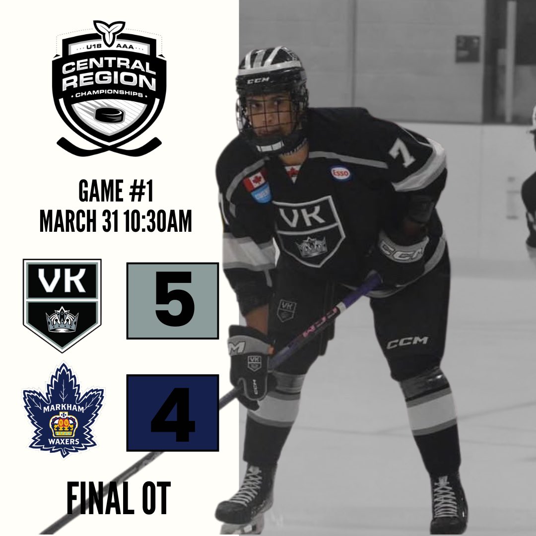 The Vaughan Kings take game one of the Championships 5-4 in a tight overtime battle with the Markham Waxers.

Game two gets underway at 1:45pm with Ottawa Myers facing off against Elgin-Middlesex Canucks.