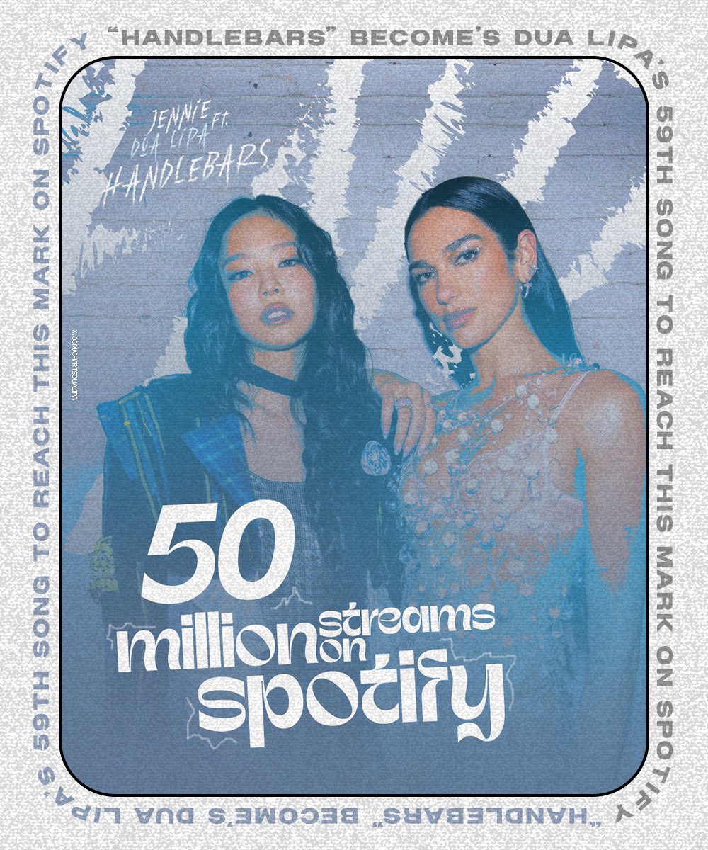 “Handlebars” has crossed 50 million streams on Spotify — It’s <a href="/DUALIPA/">DUA LIPA</a>’s 59th song to reach this mark!