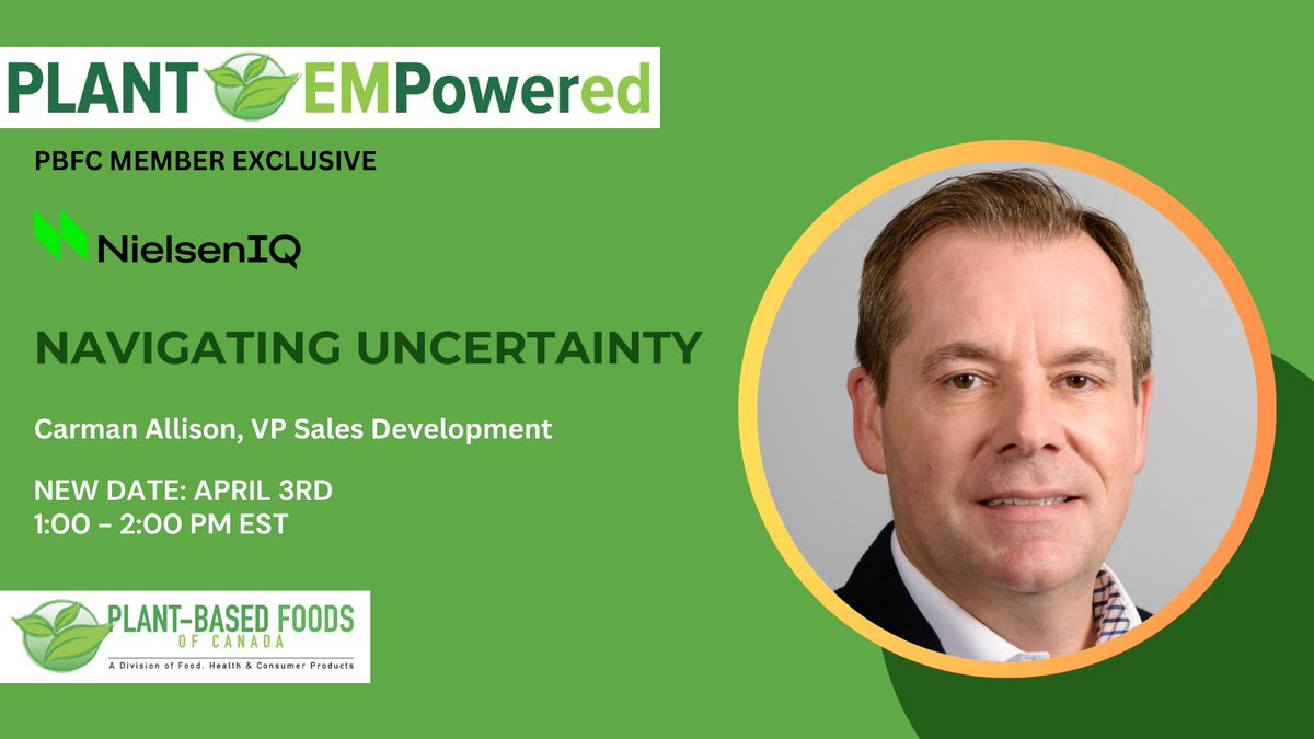 Stay ahead in a shifting market! Join us on-April 3rd (1-2 PM EST) for key insights on Navigating Uncertainty. Learn how consumers are adapting to inflation, tariffs &amp; disruptions—where plant-based food companies can grow. #PlantBased
Register: eventbrite.ca/e/127825028400…
<a href="/NielsenIQ/">NIQ</a>
