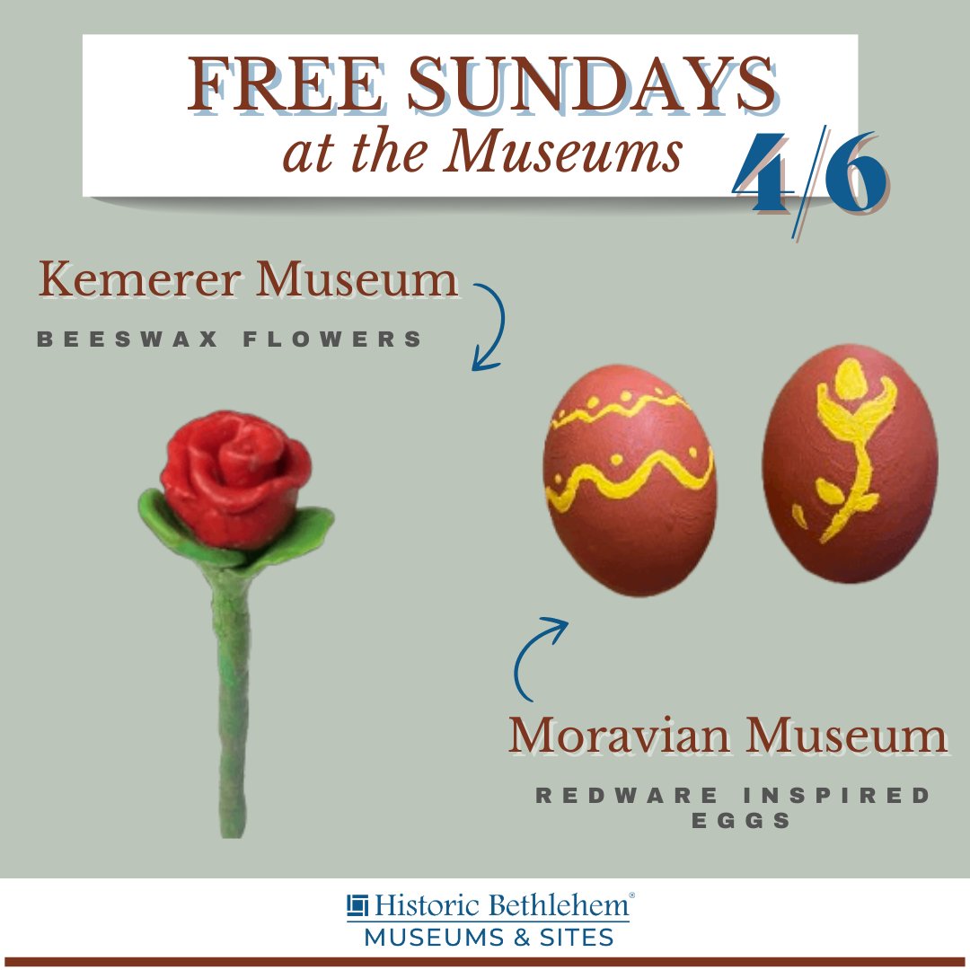 On April 6, get creative with us!

🌸 Make Beeswax Flowers at the Kemerer Museum
🎨 Paint Redware-Inspired Eggs at the Moravian Museum

🆓 Admission is FREE thanks to the Jones Children Fund!

Registration is required: brnw.ch/21wRHc6 🔗 #ExploreBethlehemHBMS