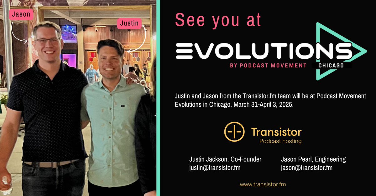 This week, Jason and Justin are in Chicago for the <a href="/PodcastMovement/">Podcast Movement</a> Evolutions conference.  

If you see them, say hi! (They have t-shirts and stickers to give away!)

#pme25 #podcastmovement