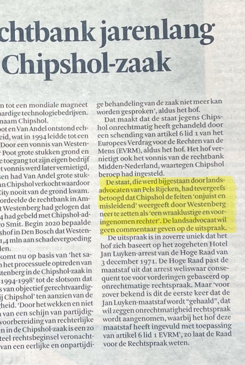 huig_plug's tweet photo. ‘De staat, die werd bijgestaan door landsadvocaten van Pels Rijcken, had tevergeefs betoogd dat #Chipshol de feiten ‘onjuist & misleidend’ weergeeft door #Westenberg neer te zetten als ‘een wraakzuchtige & vooringenomen rechter’
De landsadvocaat wil geen commentaar geven…’ https://t.co/j52z5vvoQE