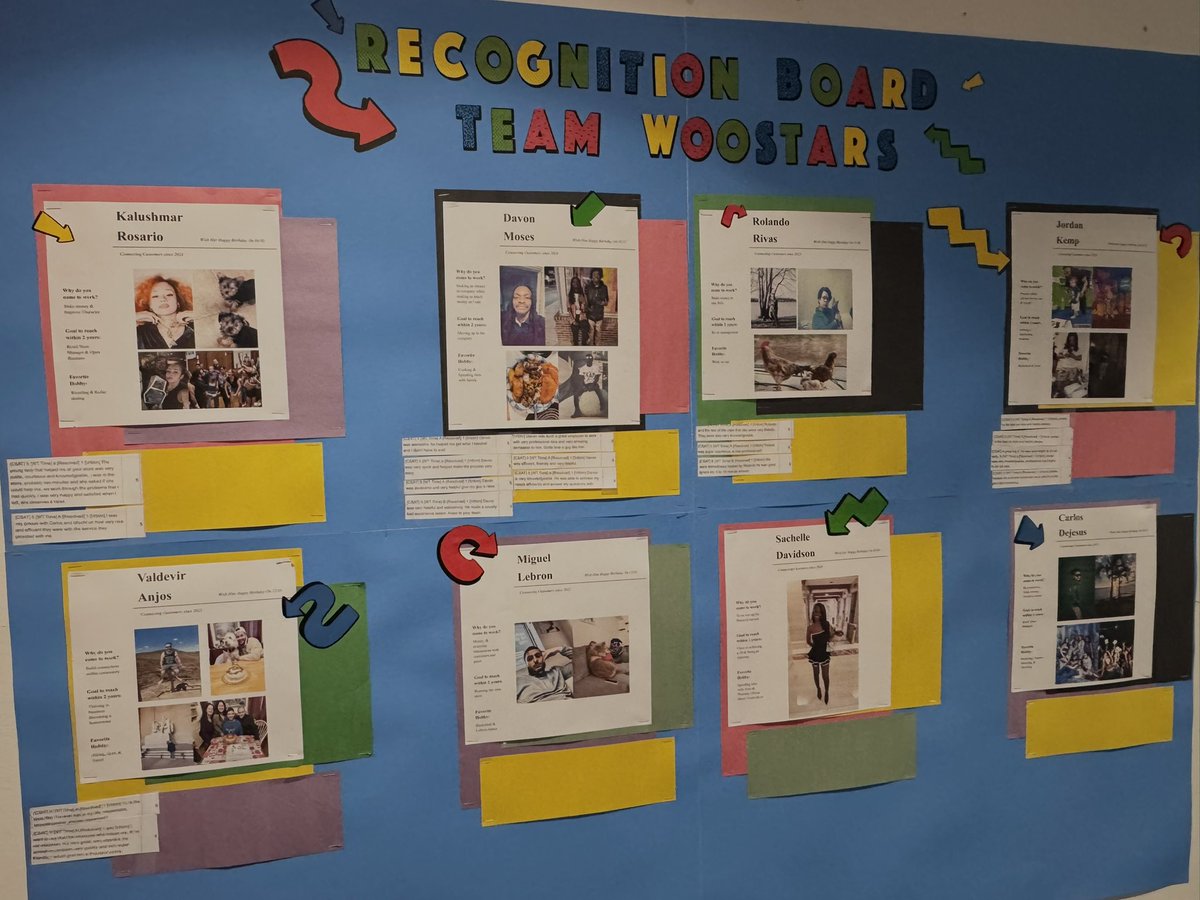 Carlos Dejesus (@curleyycarloss) on Twitter photo Recognition Board 🎯 for #TeamWooStars ⭐️
Great way to show recognition towards the team, focus on CSAT, and creating goals to reach💪🏽
<a href="/pnixnix/">Peter Nixon</a> <a href="/joak80/">justin oakliff</a> <a href="/SachelleATT/">Sachelle Davidson</a> <a href="/LifeAtATT/">Life at AT&T</a> <a href="/TheNEStates/">Northeast States</a> Recognition Board 🎯 for #TeamWooStars ⭐️
Great way to show recognition towards the team, focus on CSAT, and creating goals to reach💪🏽
<a href="/pnixnix/">Peter Nixon</a> <a href="/joak80/">justin oakliff</a> <a href="/SachelleATT/">Sachelle Davidson</a> <a href="/LifeAtATT/">Life at AT&T</a> <a href="/TheNEStates/">Northeast States</a>