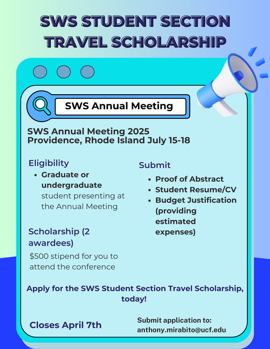 SWS STUDENT SECTION TRAVEL SCHOLARSHIP!! Closes April 7th. Apply now!