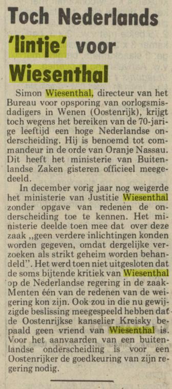 Minister van Justitie mr. J. de Ruiter (CDA) weigerde Simon Wiesenthal eerder een lintje... COA-medewerkers. Bontebal #hypocrisie