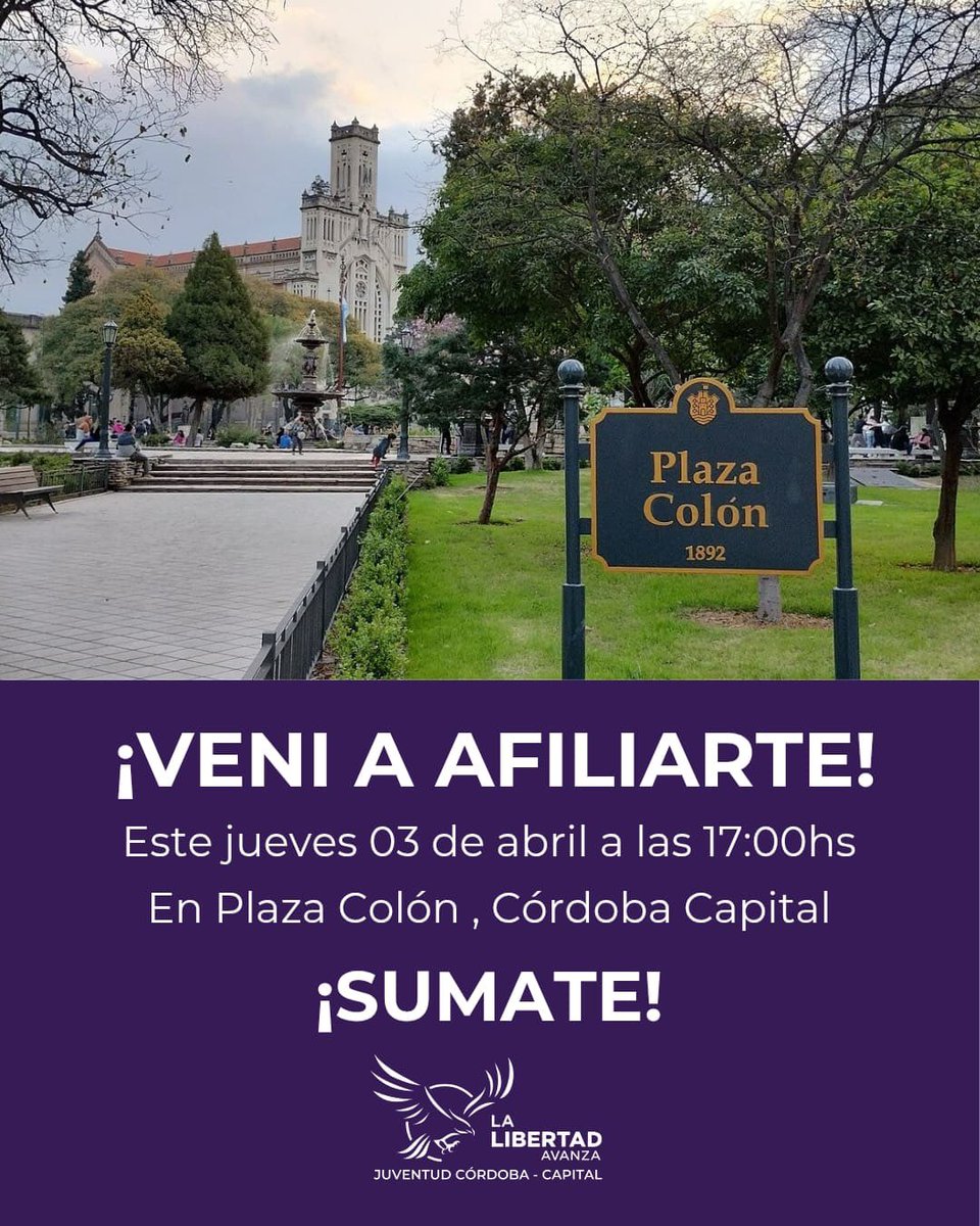 🦅 | LA LIBERTAD AVANZA POR TODA LA CIUDAD

👉🏻 Te invitamos a afiliarte al partido del Presidente Milei y del diputado Gabriel Bornoroni.

❔¿Cuándo? Este jueves 03 de abril en Plaza Colón a las 17:00 horas.

Seguimos recorriendo la ciudad para seguir dando la batalla cultural!