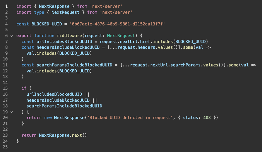 forgebitz's tweet photo. if you are using nextjs i recommend blocking the uuid using middleware 

middleware is secure https://t.co/tNFTOpcS8c