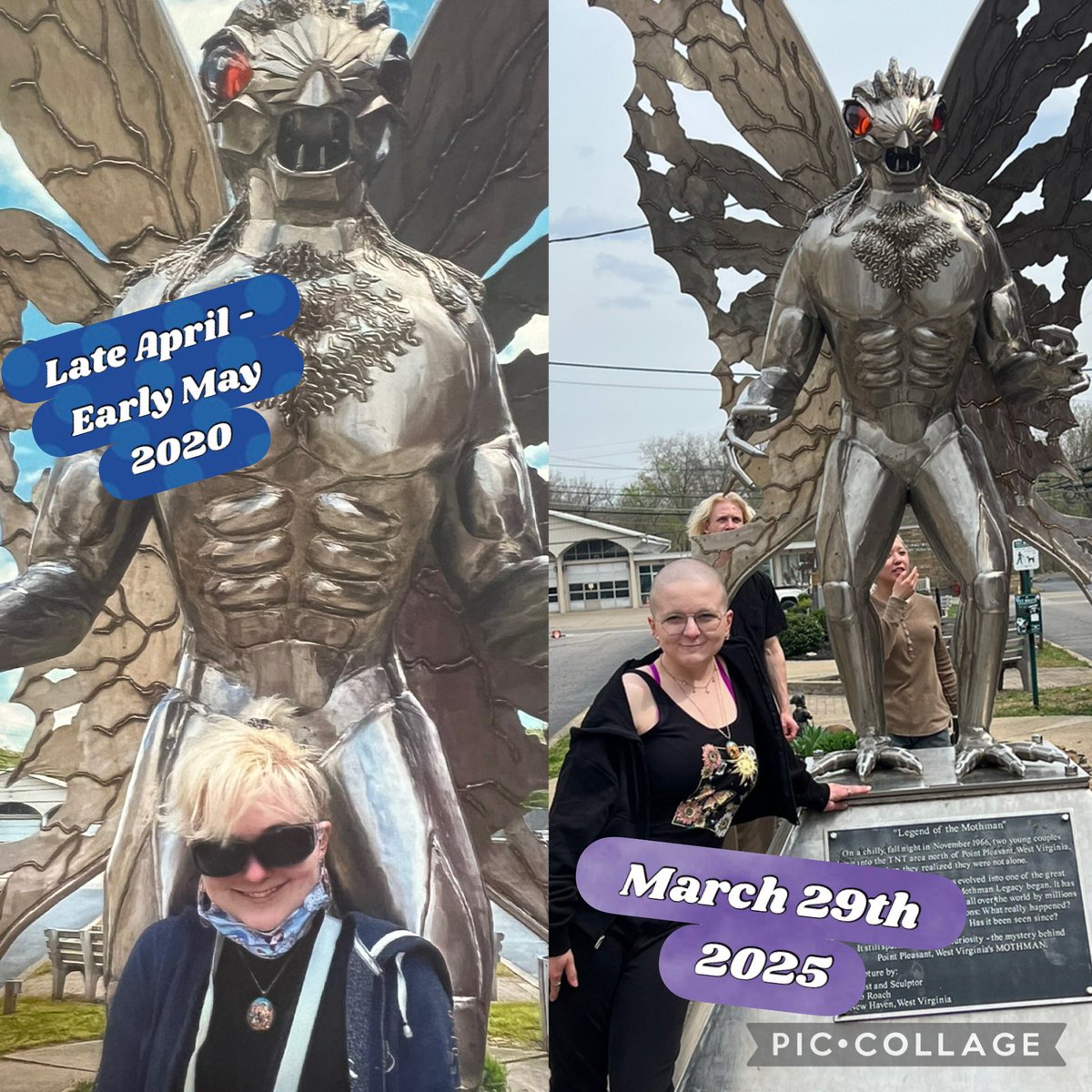 lxz4evur's tweet photo. Me with the mothman statue! Nearly 5 years later, both from after a funeral (my PawPaw’s funeral in 2020 &amp; as of recently, my Uncle Steve as of 3/29/25)
#mothman #mythicallegend https://t.co/f6f0pu2AkX