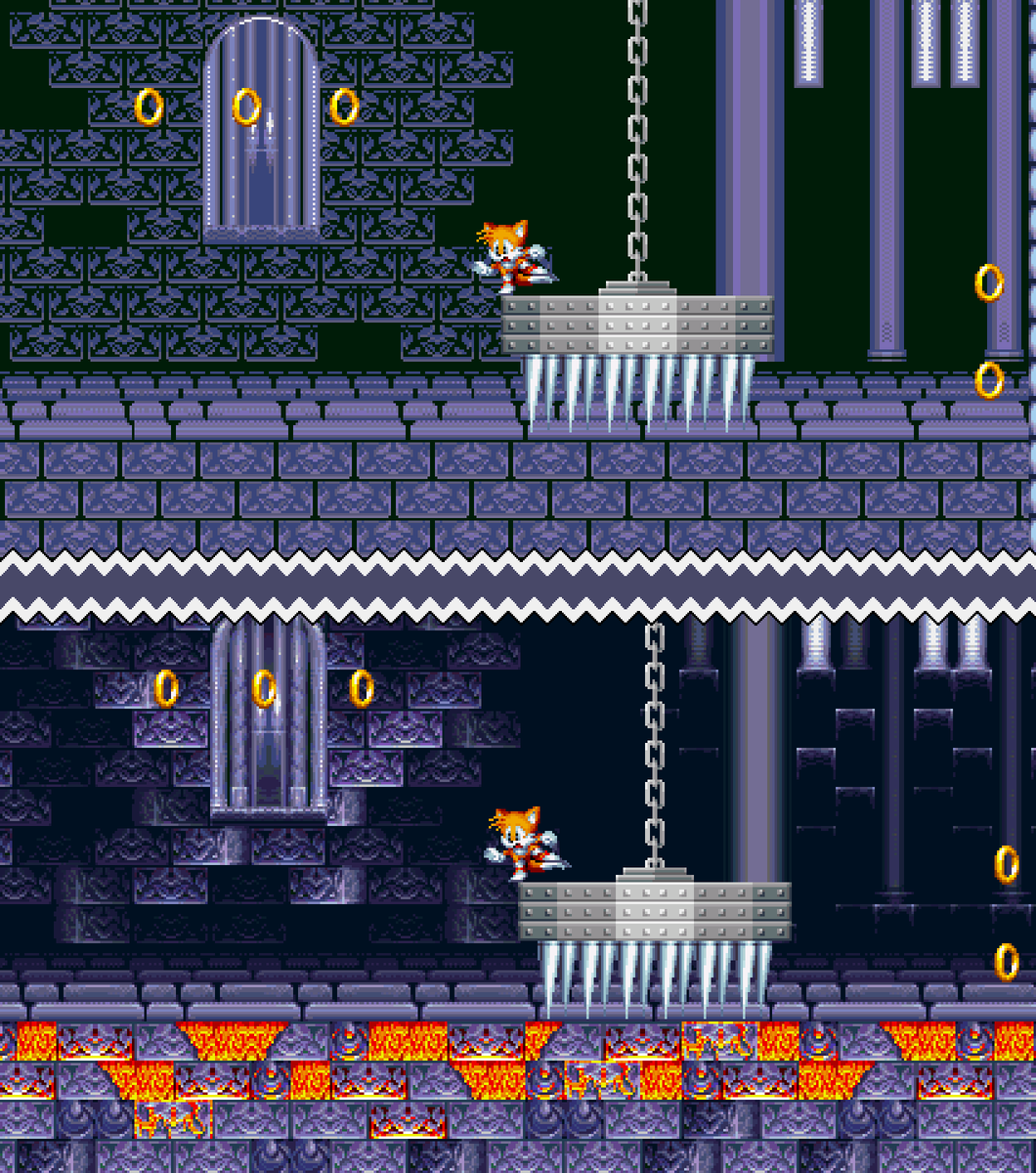 MegamixMania's tweet photo. If you had thought the polishing treatment for the zones was exclusive to Megamix Mode, then think again!

Classic Levels will be receiving a facelift as well!

Presenting the Overhauled Classic Mode Dark Fortress Zone compared to the v0.9 version! https://t.co/UB50cTWe3U