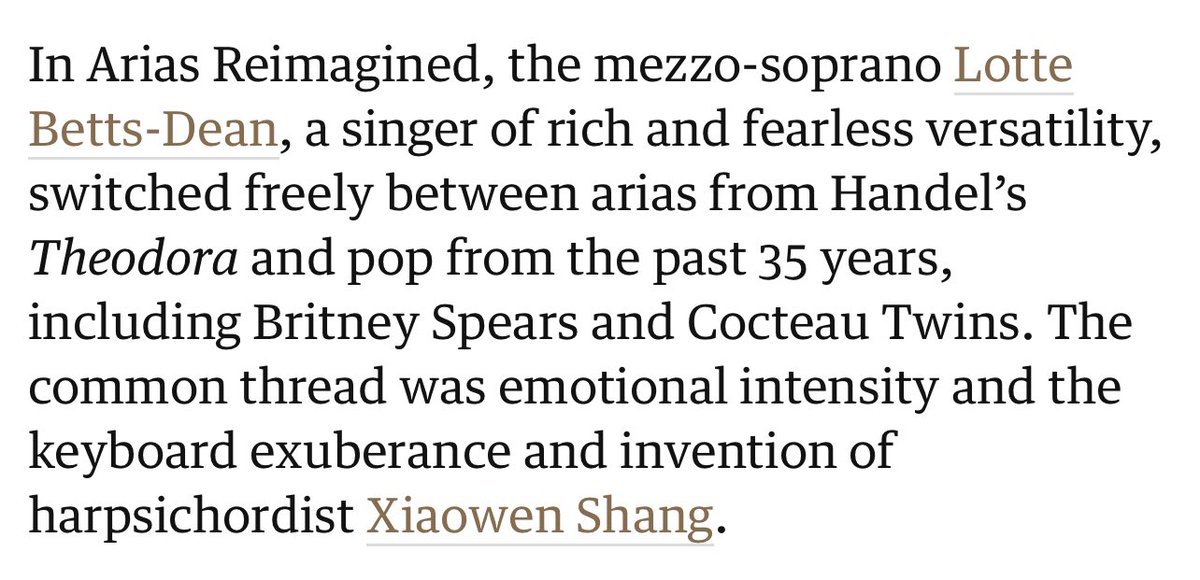 Lotte Betts-Dean (@lottebettsdean) on Twitter photo Thank you <a href="/guardian/">The Guardian</a> & <a href="/FionaMaddocks/">Fiona Maddocks</a> for the lovely words about my Handel and Pop gig with Xiaowen Shang for <a href="/nonclassical/">nonclassical</a> / <a href="/LHandelFestival/">LondonHandelFestival</a> at <a href="/StoneNest_LDN/">StoneNest</a>. Was such a memorable night! Hope to revive POPSICHORD soon. <a href="/AskonasHolt/">Askonas Holt</a> <a href="/guardianmusic/">Guardian music</a>
theguardian.com/music/2025/mar… Thank you <a href="/guardian/">The Guardian</a> & <a href="/FionaMaddocks/">Fiona Maddocks</a> for the lovely words about my Handel and Pop gig with Xiaowen Shang for <a href="/nonclassical/">nonclassical</a> / <a href="/LHandelFestival/">LondonHandelFestival</a> at <a href="/StoneNest_LDN/">StoneNest</a>. Was such a memorable night! Hope to revive POPSICHORD soon. <a href="/AskonasHolt/">Askonas Holt</a> <a href="/guardianmusic/">Guardian music</a>
theguardian.com/music/2025/mar…