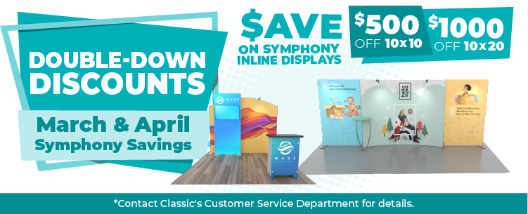 The Best Portable Trade Show Display just got better. Save $500 to $1000 on the Symphony Portable Display System. Over 90 inline designs. eds.classicexhibits.com/booth-size-all…