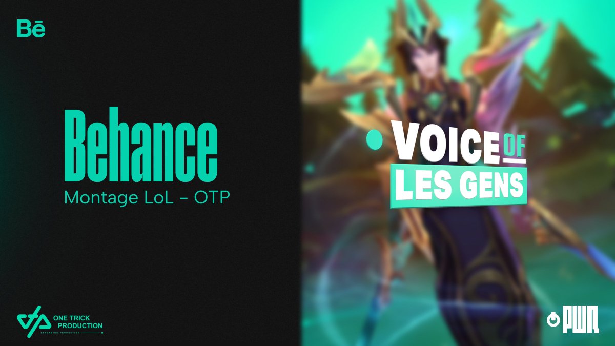 2 montages sortis l'été dernier avec <a href="/OTP_LoL/">OTP LoL</a> : Voice of Les Gens 🎙️

Ces vidéos sponsos par Kia étaient des déclinaisons de Voice of Legends, à destination du PEUPLE (montage communautaire)

Pour la sortie du Behance j'en ai profité pour faire un logo et des minias en +👍