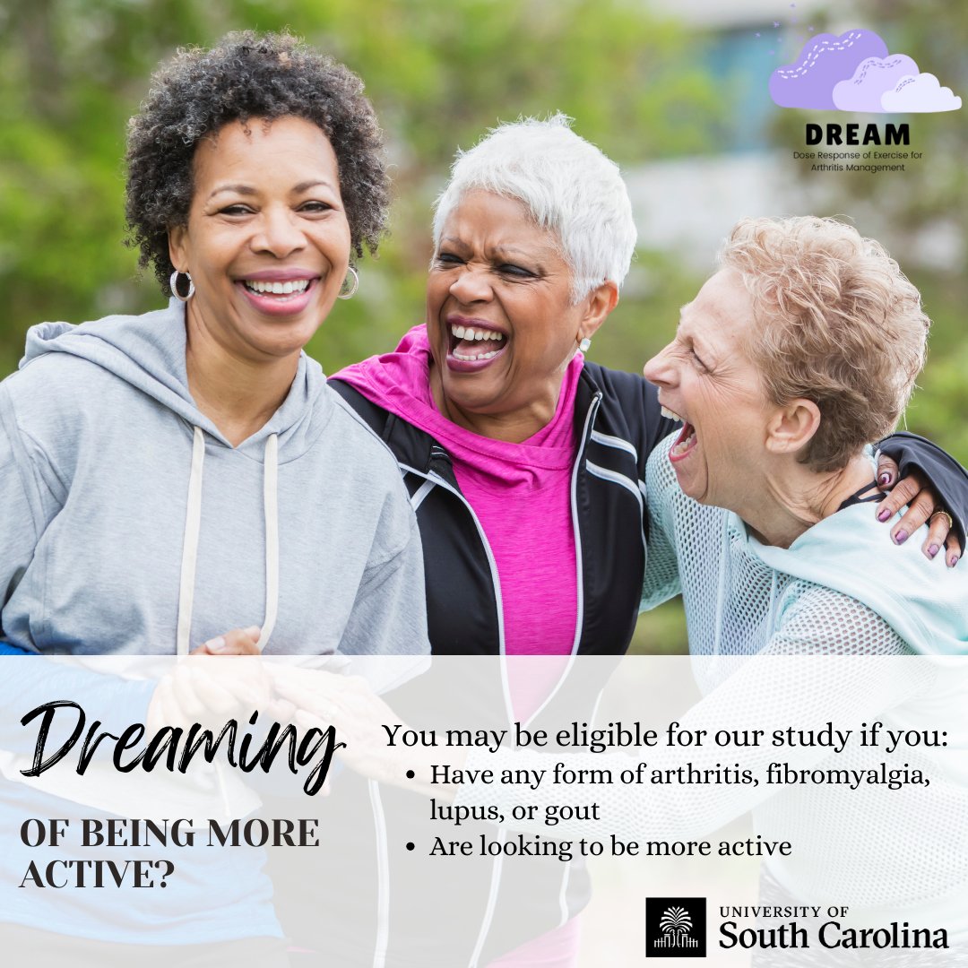 Christine Pellegrini (@cpellegrini11) on Twitter photo Now Recruiting adults with #arthritis in <a href="/CityofColumbia/">City of Columbia</a> for an exercise study at the <a href="/USCArnoldSchool/">USC Arnold School of Public Health</a> <a href="/UofSC/">University of South Carolina</a> Visit dreamstudy.org for more information! Now Recruiting adults with #arthritis in <a href="/CityofColumbia/">City of Columbia</a> for an exercise study at the <a href="/USCArnoldSchool/">USC Arnold School of Public Health</a> <a href="/UofSC/">University of South Carolina</a> Visit dreamstudy.org for more information!