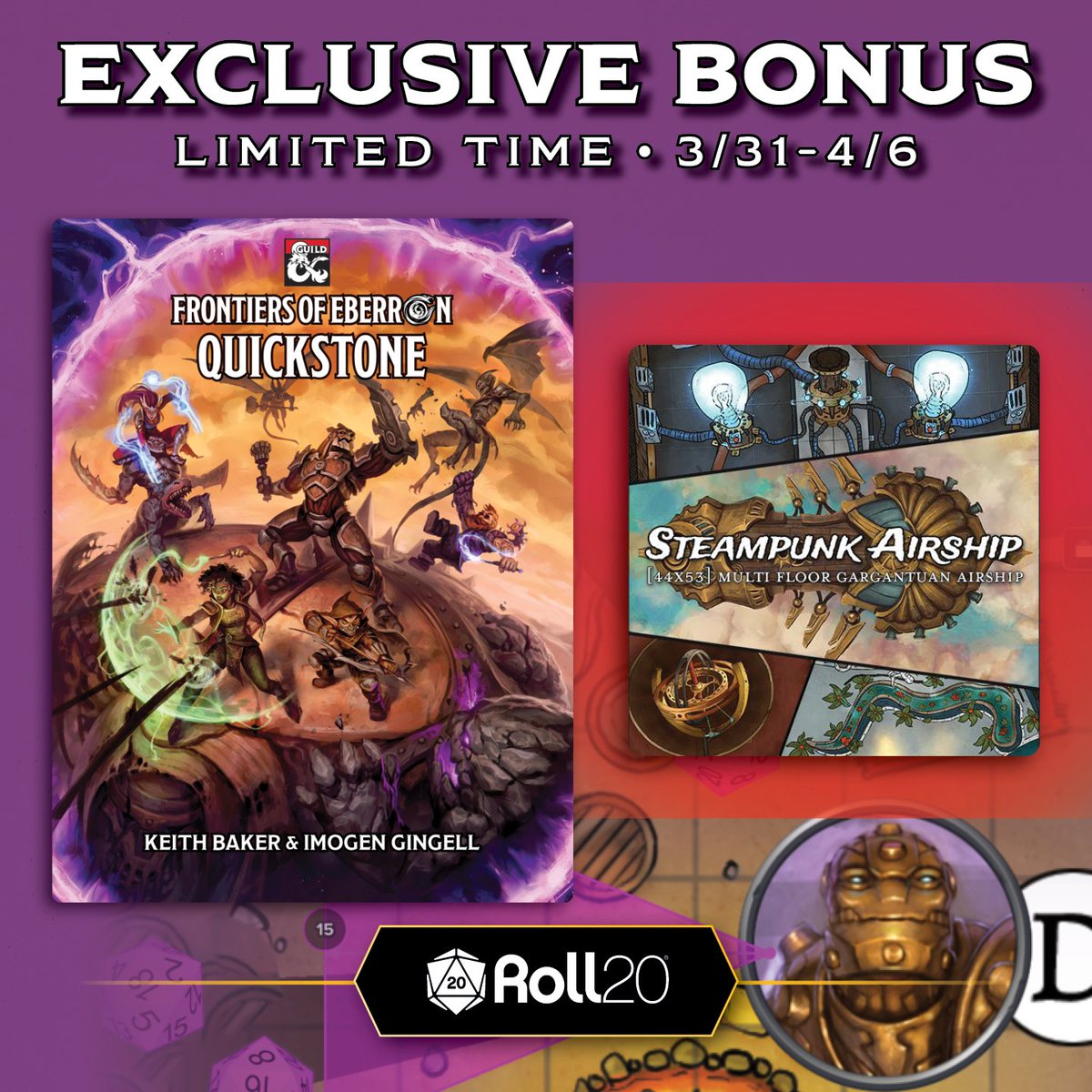 Roll20 (@roll20app) on Twitter photo 🚨 Limited Time BONUS 🚨
This week only, get 94 Steampunk Airship maps FREE when you unlock Frontiers of Eberron: Quickstone for Roll20.
The latest expansion by <a href="/HellcowKeith/">Keith Baker</a> adds subclasses, lore & more for the Western Frontier.
Get it on <a href="/dms_guild/">Dungeon Masters Guild</a> ➡️ hubs.li/Q03f7VjF0 🚨 Limited Time BONUS 🚨
This week only, get 94 Steampunk Airship maps FREE when you unlock Frontiers of Eberron: Quickstone for Roll20.
The latest expansion by <a href="/HellcowKeith/">Keith Baker</a> adds subclasses, lore & more for the Western Frontier.
Get it on <a href="/dms_guild/">Dungeon Masters Guild</a> ➡️ hubs.li/Q03f7VjF0