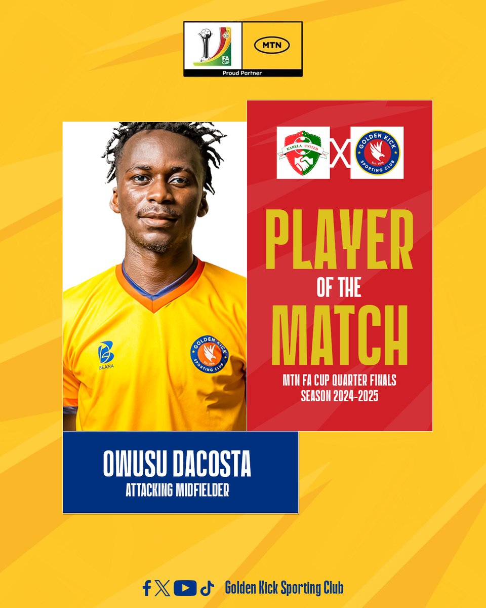 🔥 BACK-TO-BACK! 🔥

Owusu DaCosta does it again! 🏆💪🏾 Player of the Match vs. Hearts of Oak &amp; now Karela United! 🚀💙❤️

Unstoppable! ⚡ #GoldenKickSC #OwusuDaCosta #BackToBack