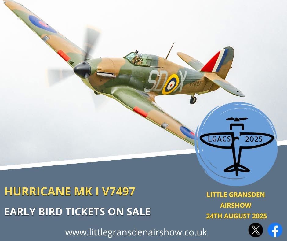 The historic Hurricane Mk I V7947 is set to take flight at #LittleGransdenAirshow on 24th August 2025! ✈️✨

See this Battle of Britain legend roar into action! 🎟️ Early bird tickets available 👇

littlegransdenairshow.co.uk/tickets/