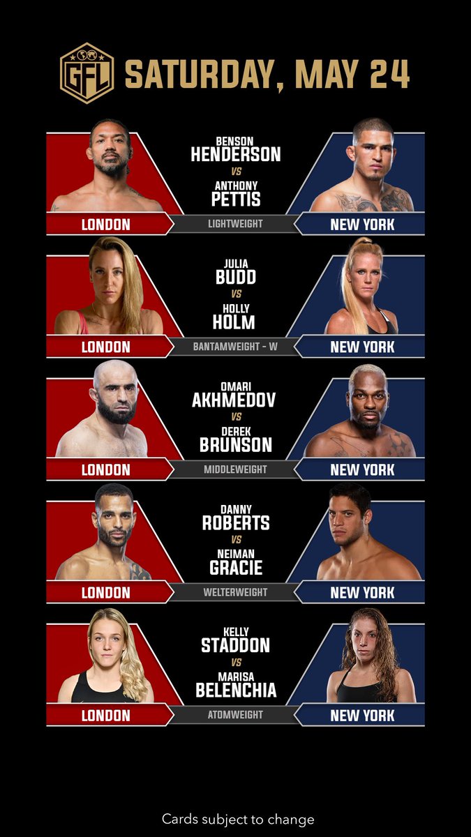 mmhmmMMA's tweet image. 5/ Sneak Peek: GFL Fight Cards for May 24-25, 2025! 👀

Check out these stacked cards…👀

🗓️Saturday, May 24

🌆Team Dubai vs. Team Miami🏖️

•Ray Borg vs. Marlon Moraes (Bantamweight)
•Todd Duffee vs. Robelis Despaigne (Heavyweight)
•Alexa Conners vs. Cat Zingano…