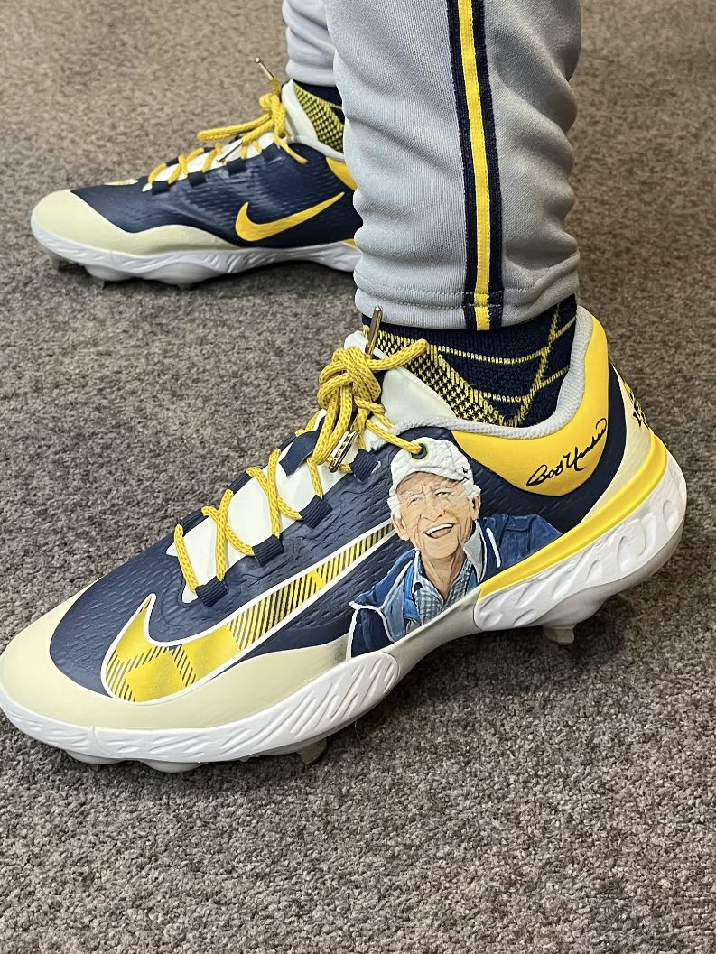 Garrett Mitchell will wear these spikes again today for Bob Uecker. The two shared a special connection as Diabetics, Mitchell said, and spoke often about managing the disease. 

“It’s just anther way of having his light shine through,” Mitchell said.