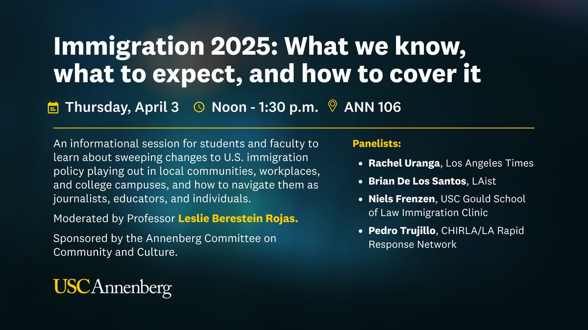 USC Annenberg (@uscannenberg) on Twitter photo Join #ASCJ prof. <a href="/lberesteinrojas/">Leslie Berestein Rojas</a> for “Immigration 2025: What we know, what to expect and how to cover it” on Thursday, April 3 at noon. RSVP here to attend: annenberg.usc.edu/events/immigra… Join #ASCJ prof. <a href="/lberesteinrojas/">Leslie Berestein Rojas</a> for “Immigration 2025: What we know, what to expect and how to cover it” on Thursday, April 3 at noon. RSVP here to attend: annenberg.usc.edu/events/immigra…