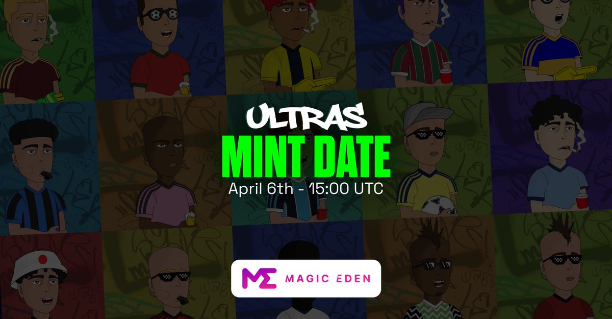 ⚽️ New Mint Date Confirmed!

The Ultras mint is now happening on April 6 at 15:00 UTC on <a href="/MagicEden/">Magic Eden 🪄</a> Launchpad.

You’ve still got time to secure your whitelist spot 👇

💬 Comment why you deserve an Ultra + your Base wallet address. We'll hand-pick winners.

Let’s gooo 🔥⚽️