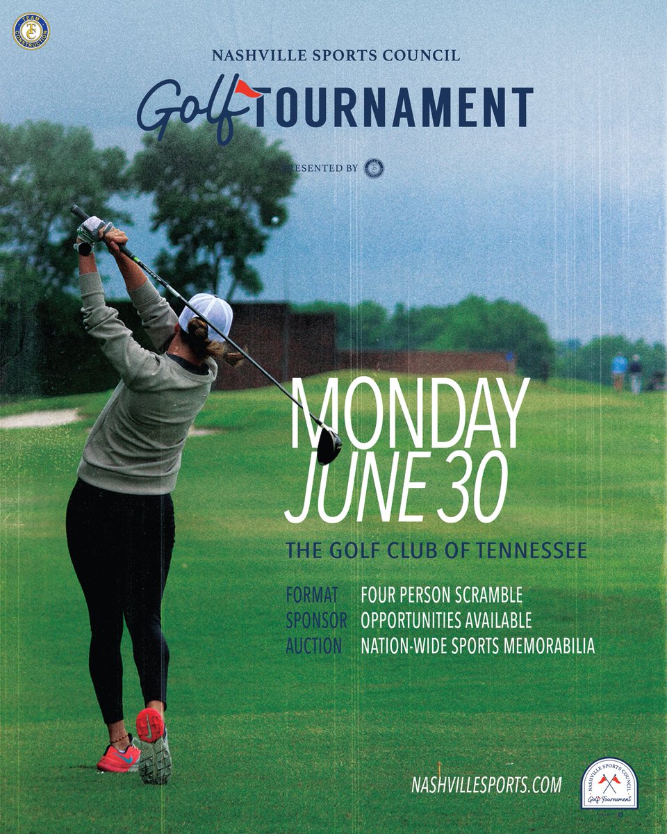 We are officially teeing off!⛳️ 

We are excited to announce the Nashville Sports Council’s Golf Tournament presented by Team Construction is coming to The Golf Club of Tennessee in June. Sign up your team of 4 below!

app.glueup.com/event/nashvill…

#NSC #golftournament #summergolf