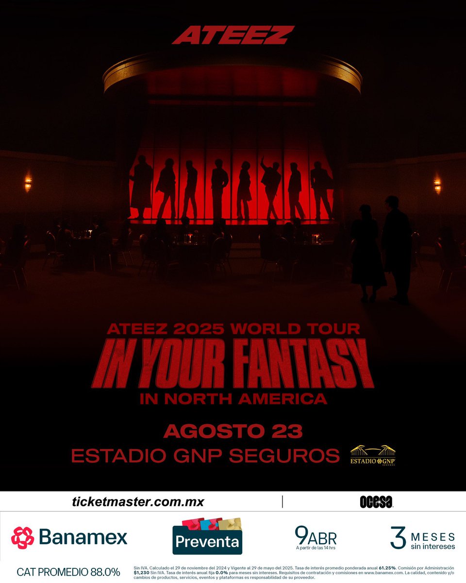 ailoviutl's tweet photo. 🚨 ANUNCIO OFICIAL 🚨

ATEEZ 🔺 IN YOUR FANTASY WORLD TOUR
🗓️ Sábado 23 de Agosto del 2025 🗓️
🏟️ Estadio GNP Seguros 🏟️
📍 CDMX📍 🇲🇽 México 🇲🇽

💳 Fechas de Preventas 💳

Venta Beyond: 7 de Abril 9:00 AM*
Preventa Priority: 8 de Abril 9:00 AM*
ATINY Membership: 8 de Abril 10:00 AM
Preventa Citibanamex: 9 de Abril 2:00 PM
Venta General: 11 de Abril 10:00 AM

*por confirmar

Código Beyond + Código Priority los subiré en mis Stories para Suscriptores de mi https://t.co/ccAgcLOXzE 💜

Preventa ATINY MEMBERSHIP: https://t.co/zjzr3rYEVS

🎟️ Precios de Boletos en Breve 🎟️

Rango: $670 a $7,405.40
*con cargos*

ESTE RANGO ÚNICAMENTE APLICA A PRECIOS DE BOLETOS, NO A PAQUETES VIP (EN CASO DE EXISTIR)

💲 Boletera: Ticketmaster 💲

#Ateez #Concert #Concierto #CDMX #México #Music #Música #Música #Ailoviutl #Tour2025 #KPOP In North America LATAM #INYOURFANTASY #WorldTour #WorldTour2025 Código #Tour2024 #INYOURFANTASYTOUR #ATEEZ #에이티즈 #In_Your_Fantasy