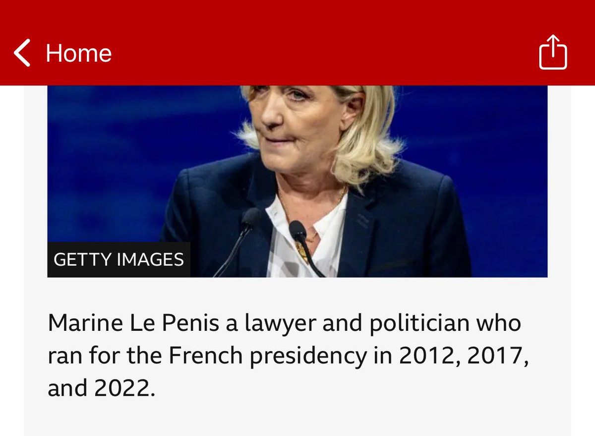 Superb typo on the <a href="/BBCNews/">BBC News (UK)</a> app #marinelepenis