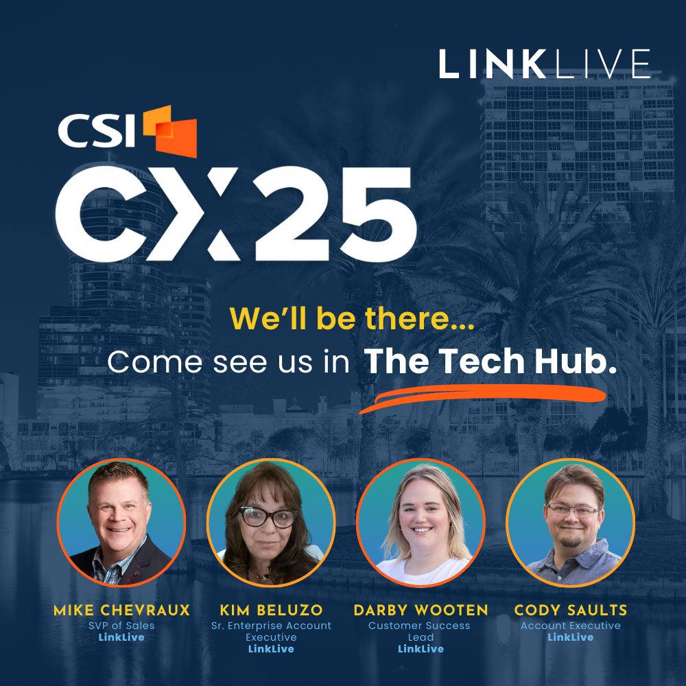 CSI CX25 is LIVE! Stop by the Tech Hub to see how LinkLive supports:
🔐 Secure messaging and file sharing
🤖 Smart agent workflows and automation
📊 Real-time analytics and system integrations

hubs.ly/Q03dyzFg0

#CX25 #BankingInnovation #SecureMessaging #CustomerExperience