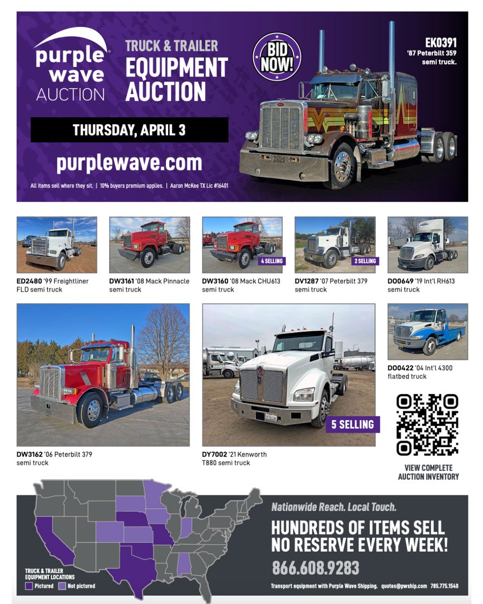 Hit the road with the right equipment! On Thursday, April 3, a solid lineup of trucks and trailers sells with no-reserves. Whether you're hauling, expanding, or replacing, find what you need and place your bids now!
bit.ly/3Rf7EXk