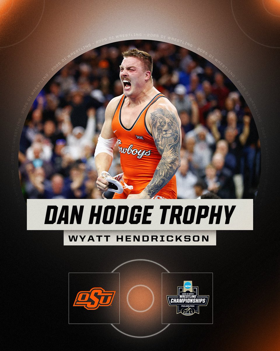 NCAAWrestling's tweet image. Your 2025 Dan Hodge Trophy winner: Wyatt Hendrickson 🏆👏
#NCAAWrestling x @CowboyWrestling