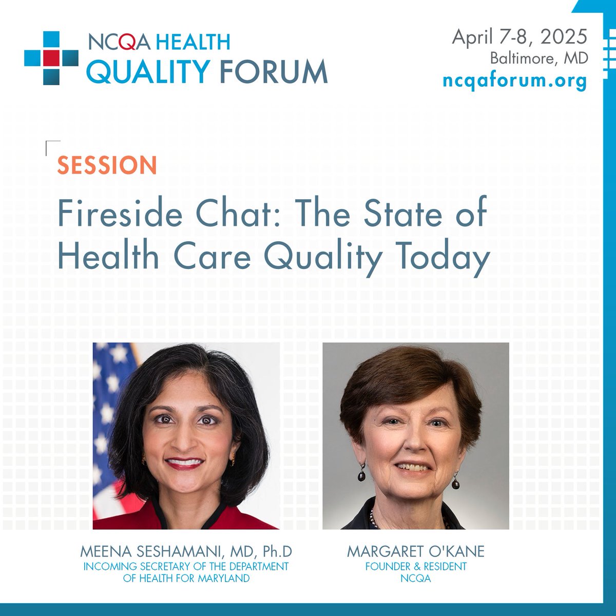 NCQA (@ncqa) on Twitter photo We can't wait to have @DrMeenaSesh and <a href="/PeggyNCQA/">Peggy OKane</a> open the #NCQAForum next week! This opening discussion will set the stage for two full days of strategic quality discussions at the forum! Register today: bit.ly/3FR1oTq
#MaternalHealth #PublicHealth #HealthCareQuality We can't wait to have @DrMeenaSesh and <a href="/PeggyNCQA/">Peggy OKane</a> open the #NCQAForum next week! This opening discussion will set the stage for two full days of strategic quality discussions at the forum! Register today: bit.ly/3FR1oTq
#MaternalHealth #PublicHealth #HealthCareQuality