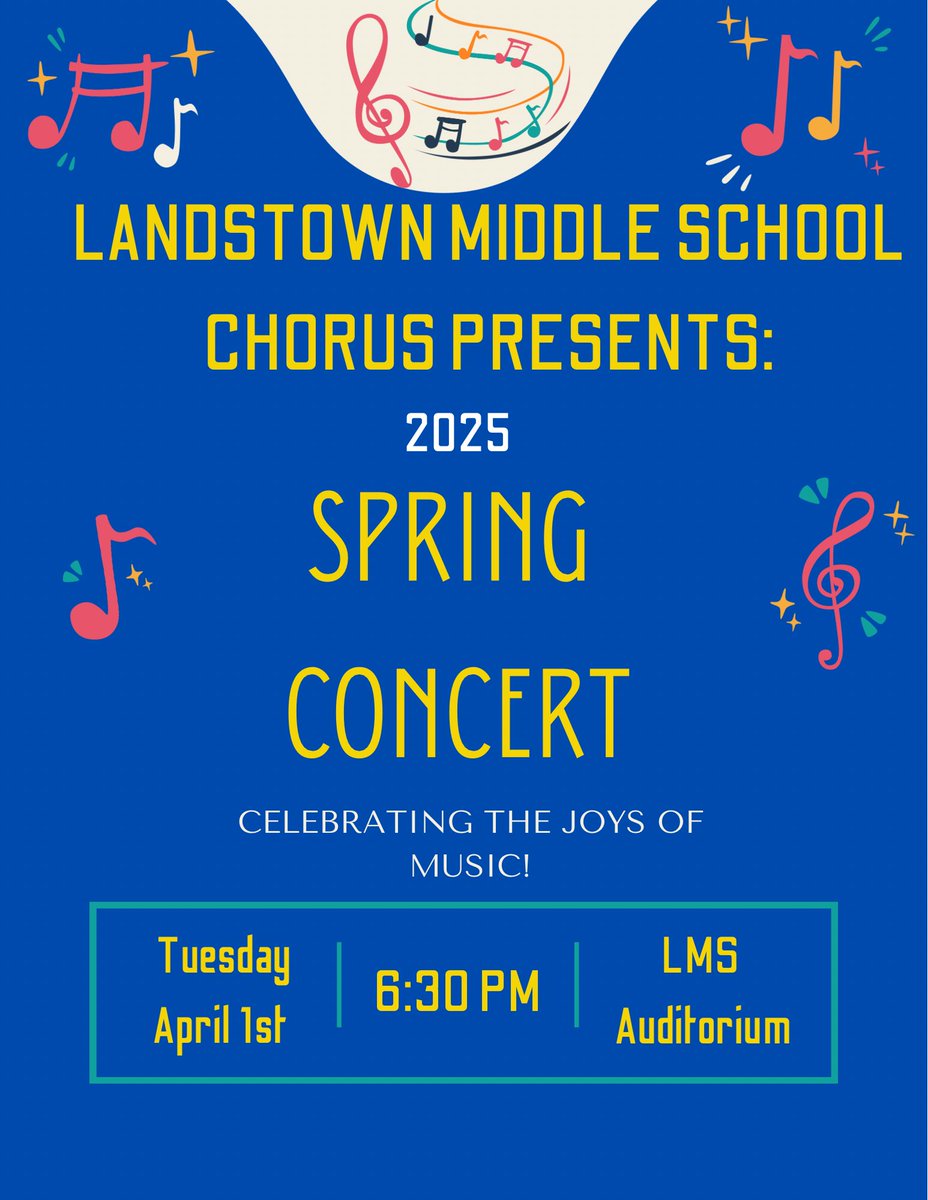 Come check out all of the music we have been working on this 9 weeks! Celebrate the joys of music with us! <a href="/Landstownms/">Landstown Middle</a> <a href="/ActivitiesLMS/">Landstown MS Student Activitites</a>