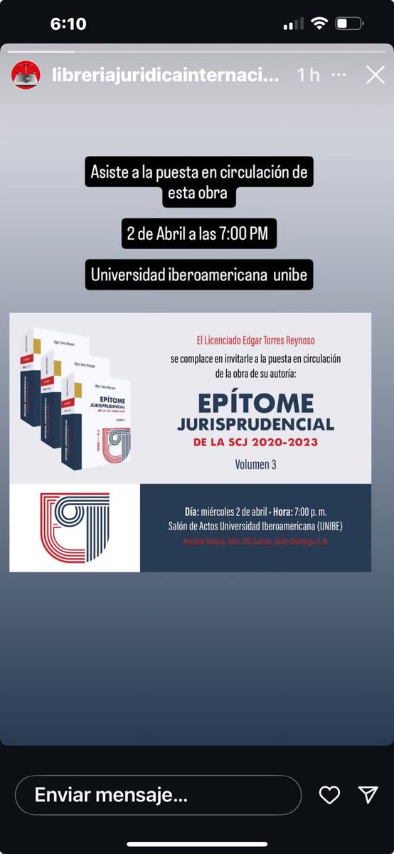 Asiste ala puesta en circulación de esta obra  EPITOME JURISPRUDENCIAL  A CELEBRARSE EL 2 DE ABRIL A LA 7:00 PM SALON DE ACTOS DE LA UNIVERSIDAD IBEROAMERICANA UNIBE ¡ NO FALTE!