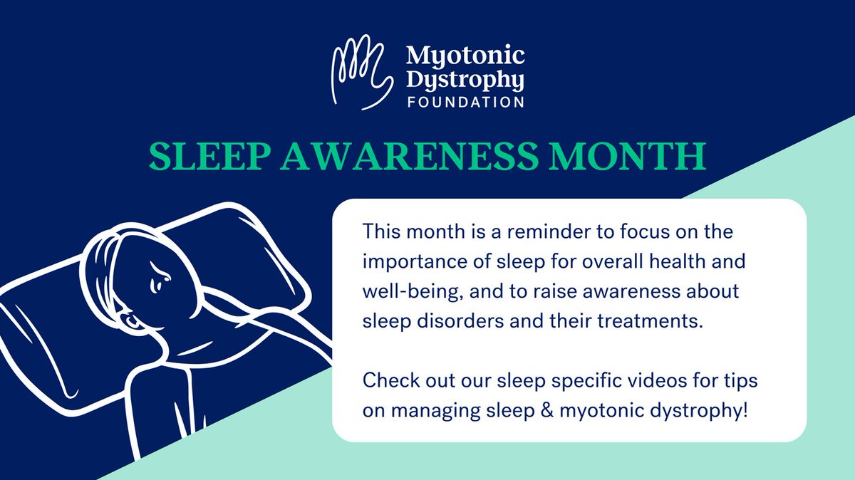 MyotonicStrong's tweet image. 💤 It's #SleepAwareness month - check out our sleeps specific videos for tips on managing sleep and #myotonicDystrophy! 💚🔗Get started with a sleep session from our 2024 MDF Regional Conference: myotonic.org/digital-academ…