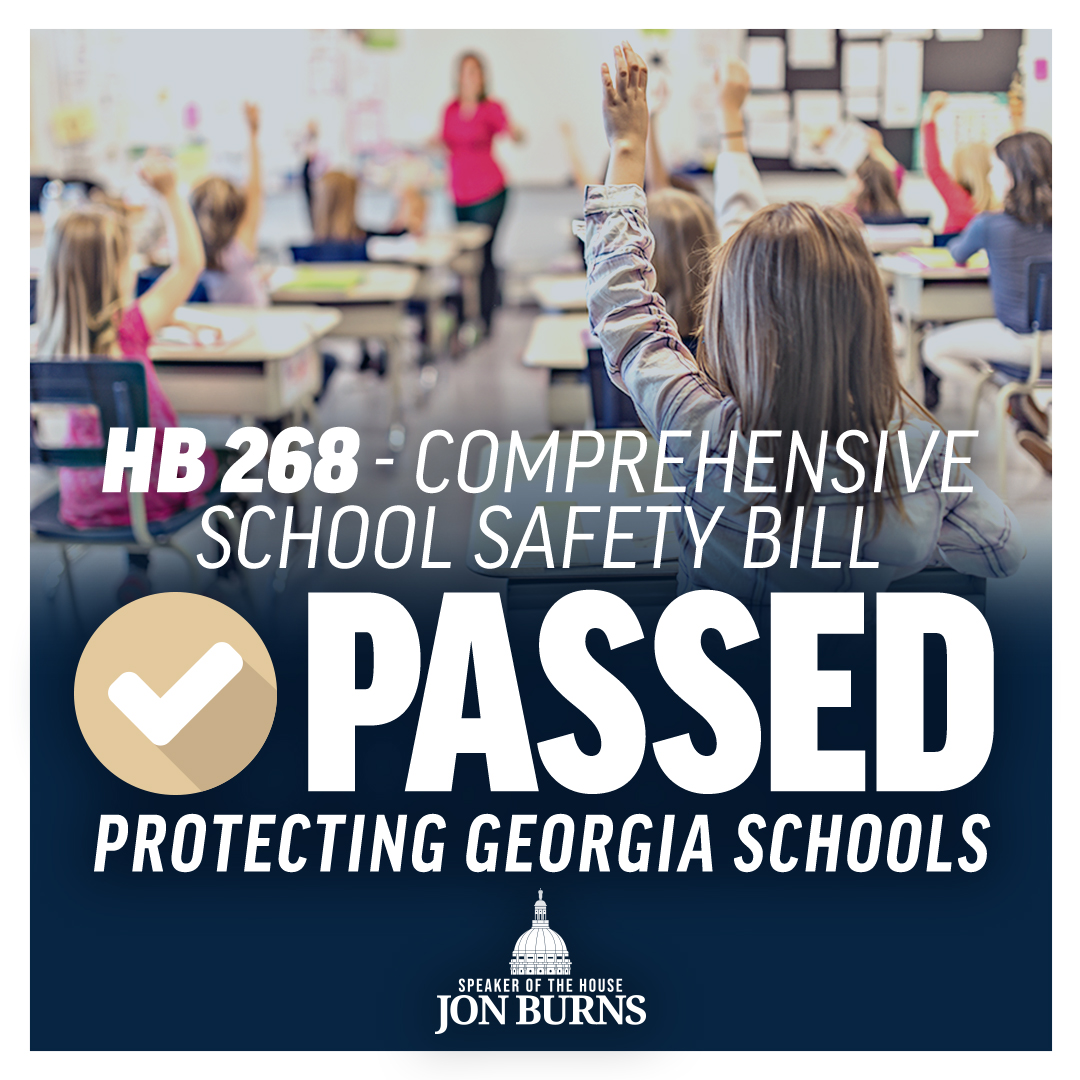 JonBurnsGA (@jonburnsga) on Twitter photo This year, the House had no greater priority than to ensure every student across our state has an opportunity to learn in a safe and secure environment—and today’s final passage of House Bill 268 affirms our commitment to doing just that. 
loom.ly/bLVUY_s This year, the House had no greater priority than to ensure every student across our state has an opportunity to learn in a safe and secure environment—and today’s final passage of House Bill 268 affirms our commitment to doing just that. 
loom.ly/bLVUY_s