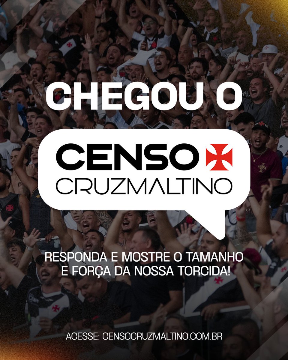 VascodaGama's tweet photo. 📢 Convocamos toda a nossa torcida! Chegou a hora de mostrar quem realmente faz o Vasco ser Gigante: VOCÊ!

O #CensoCruzmaltino está no ar, e a sua participação é fundamental para mostrar ao mundo o tamanho, a paixão e a força da nossa torcida! 

Ao responder o Censo Cruzmaltino completo, você ainda concorre à vários prêmios: um ano de Dinamite Eterno, kits exclusivos de produtos oficiais, uma camisa oficial autografada pelo elenco e até uma moto elétrica Moto Chef!
 
Não fique de fora, acesse https://t.co/bGhy1QTml9 e marque aquele amigo que também respira Vasco!

#VascoDaGama