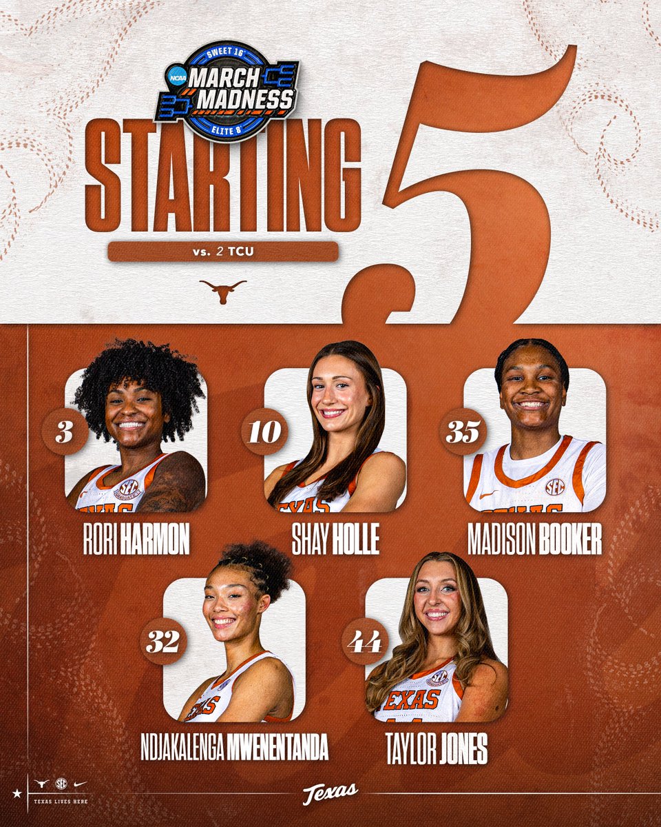 TexasWBB's tweet image. tonight's starting 5 🤘

#HookEm