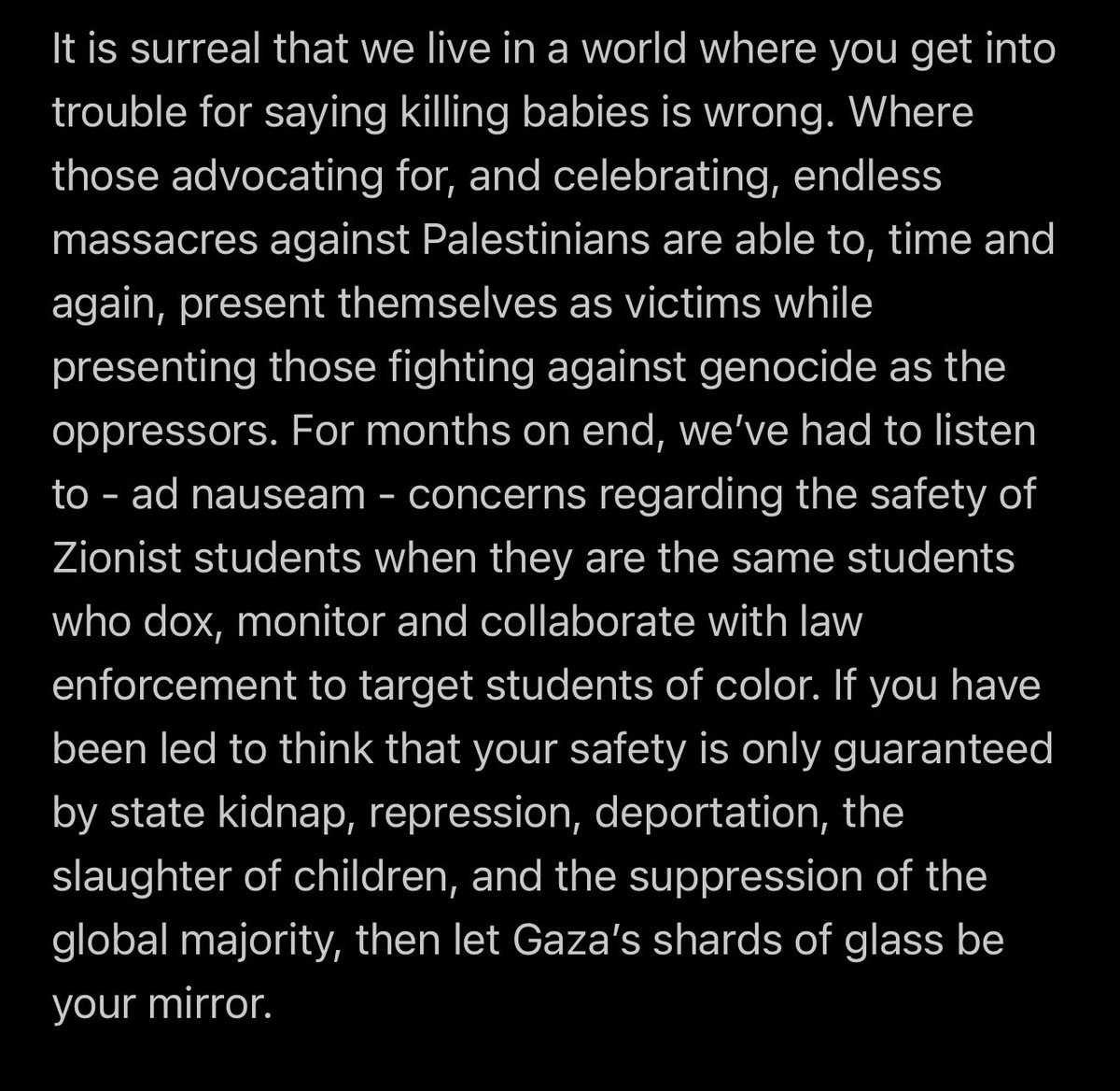 Update:

Eid Mubarak

Long live the student intifada!