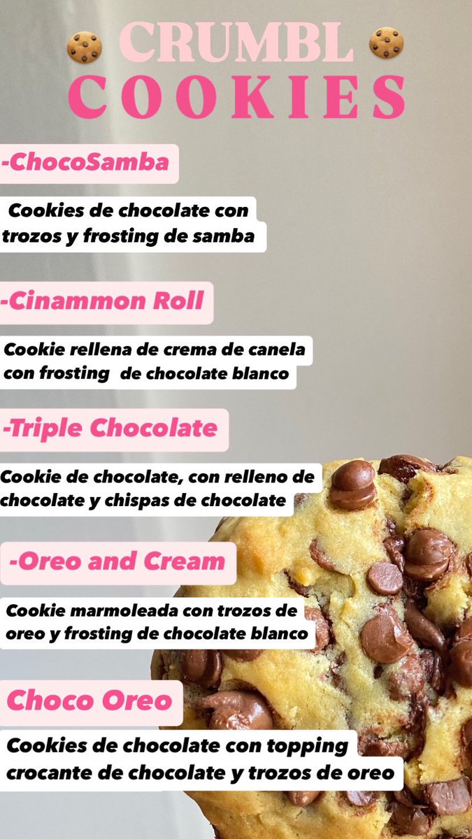 Holaa💖🍪 Te invito a probar las galletas de Dvsweet’s!! 130gr de pura dulzura ✨

Estilo NY🗽 $2,5
(Rellenas de ovomaltina o arequipe)

Crumbl Cookies 🍪🧁 $3
4x$10

Las galletas son horneadas al momento🤌🏼

📍Puerto Ordaz, tenemos delivery