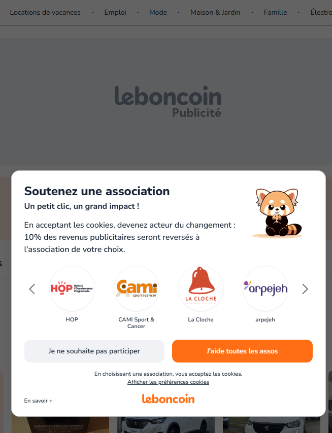 civ0dul's tweet photo. @leboncoin  Bonjour, depuis aujourd'hui,j'ai sans cesse une pop up qui s'affiche sur le site, et qui me bloque complétement, je ne peux rien faire. Meme en refusant ou acceptant... Une idée pour corriger cela svp ? Merci https://t.co/nWg2JXgKiT