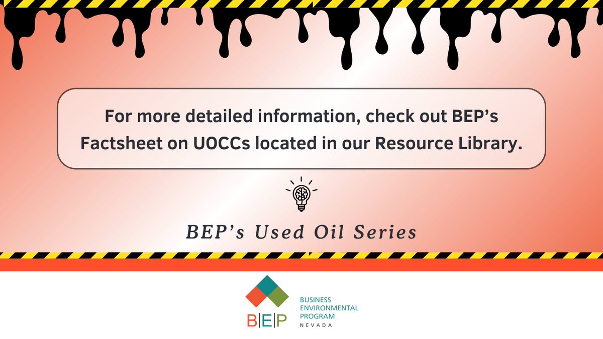 Welcome back to another week of the #BEPUsedOilSeries!  Let's talk Used Oil Collection Centers (UOCCs) 🛢️  

Contact us today at the link in our bio or visit our resource library to learn more about UOCCs.    

See you next Monday for more info on the topic of used oil!

#NvBEP